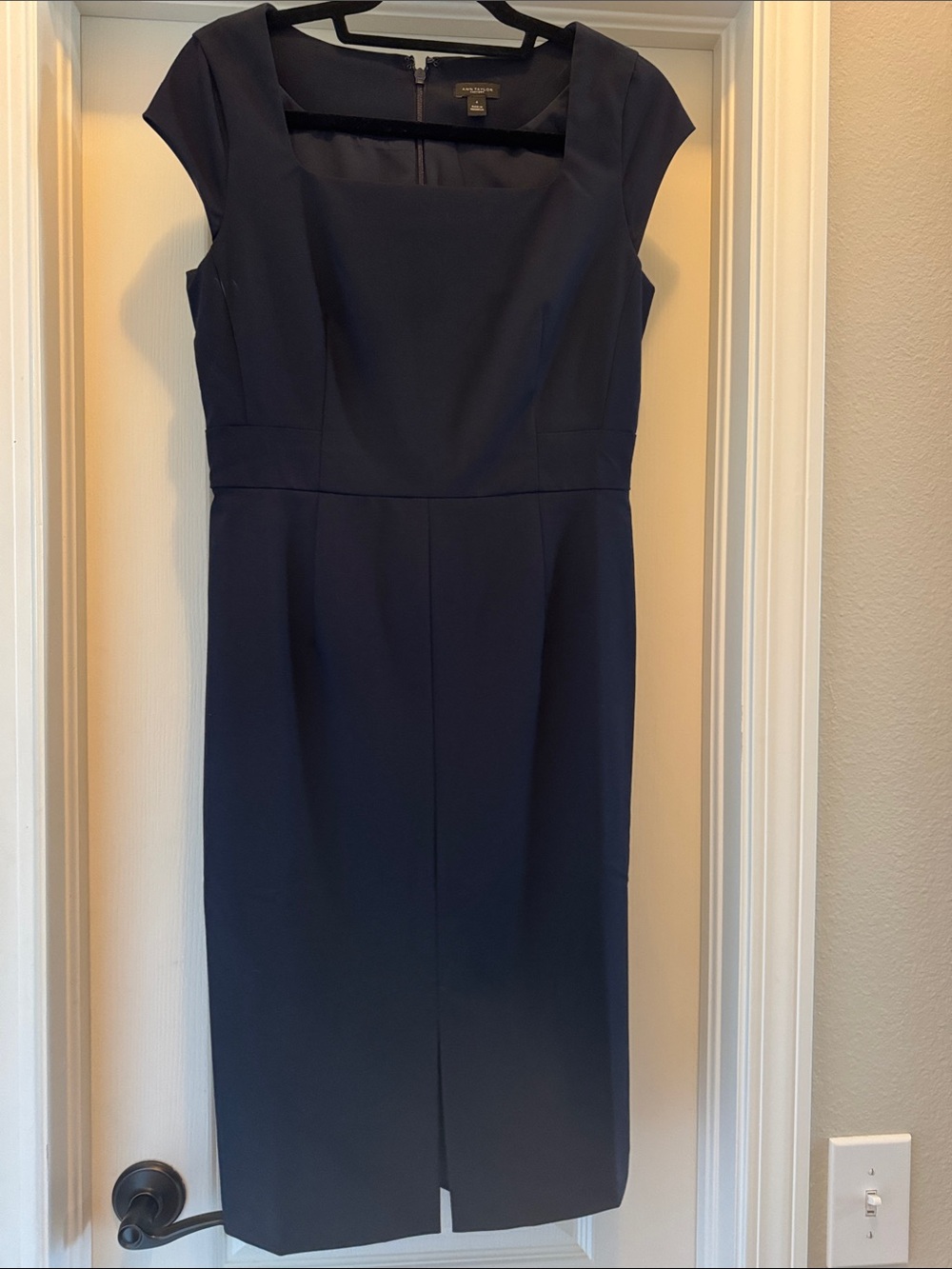 Ann Taylor Navy Square-Neck Cap Sleeve Midi Dress